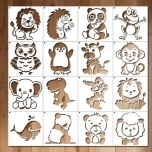 Šabloon erinevad loomad-linnud 10*10cm 16tk 